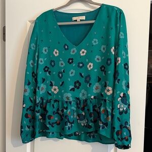 LOFT Turquoise and Dark Blue Floral Blouse